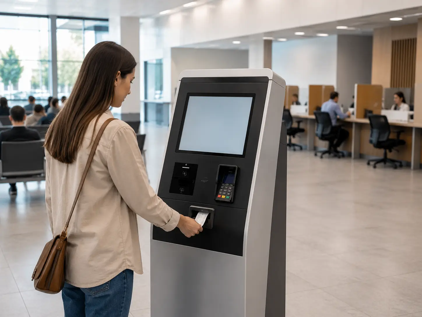 Queue management kiosk with 80mm thermal ticket printer