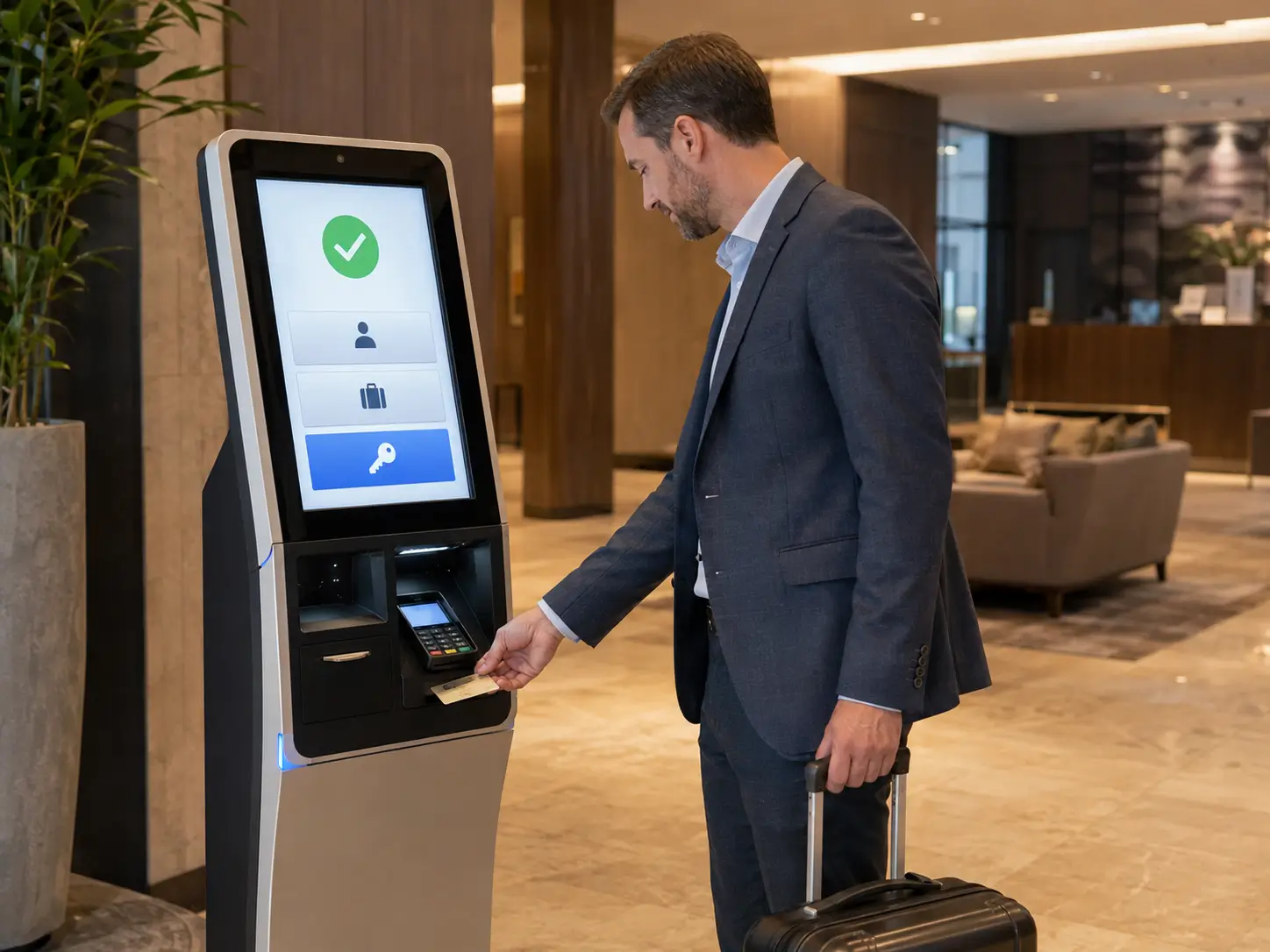 hotel self check-in kiosk with RFID room card issuing